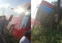 Autobús impacta varios vehículos y se estrella contra poste en la autopista Duarte