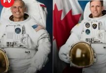 Dos astronautas instalan panel solar en la Estación Internacional durante caminata espacial
